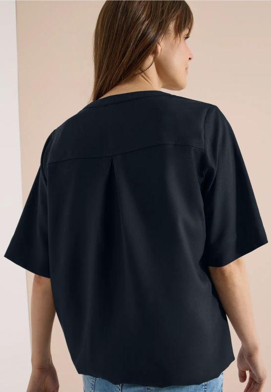 Blusa manica corta con scollo a v. ch... - blu