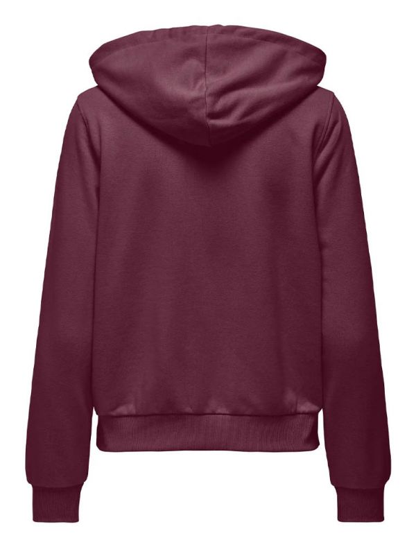 MAGLIA IN FELPA CON ZIP E CAPPUCCIO Only - bordeaux