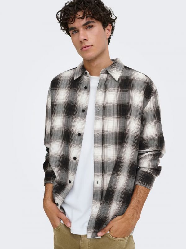 Camicia manica lunga casual Only & Sons - coffe