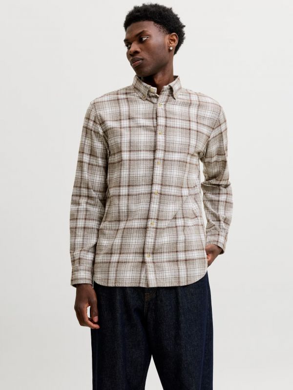Camicia manica lunga flanella Jack & Jones - taupe