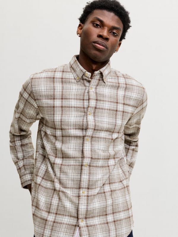 Camicia manica lunga flanella Jack & Jones - taupe