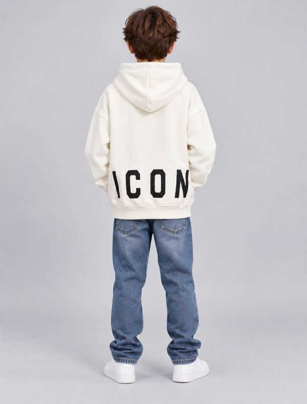 Maglia in felpa cappuccio Icon - panna