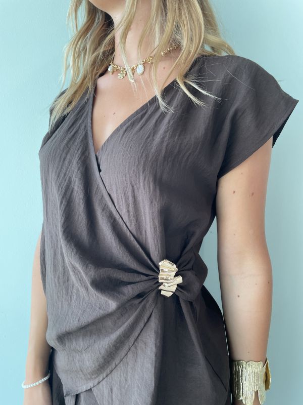 Camicia manica corta Rinascimento - cioccolato