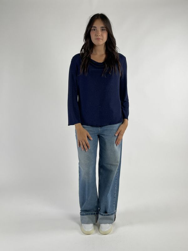 Maglia manica lunga curvy Rinascimento Curvy - blu navy