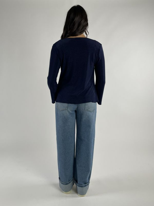 Maglia manica lunga curvy Rinascimento Curvy - blu navy