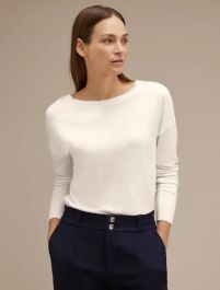Street One maglia donna manica lunga taglia 38 beige bianca a righe