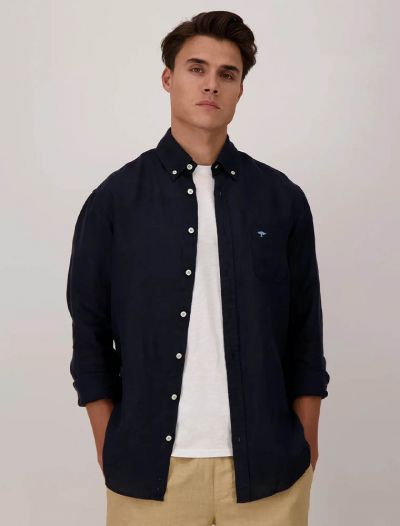 Camicia manica lunga lino Fynch-hatton - blu