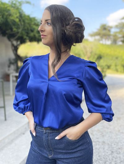 Camicia manica lunga giovane Rinascimento - blu cina