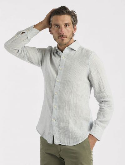 Camicia manica lunga lino Seventy - azzurro