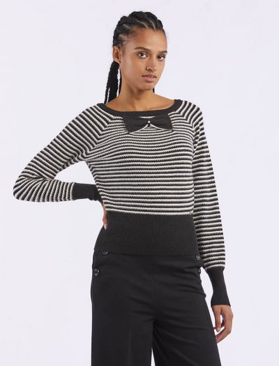 Pullover manica lunga Fly Girl - nero panna
