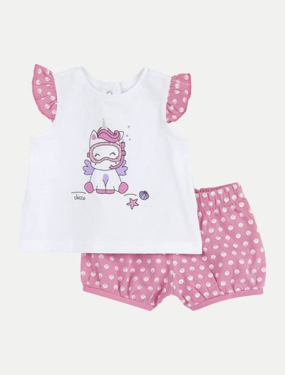 Completo maglia e pantalone corto Chicco - rosa chiaro