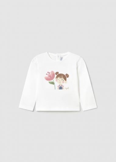 T-shirt manica lunga Mayoral - bianco rosa