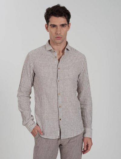 Camicia manica lunga Yes Zee - beige marrone