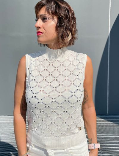 Pullover senza maniche Yes Zee - bianco