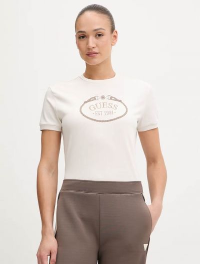 T-shirt manica corta sportiva Guess - panna