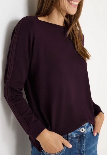 Maglia manica lunga curvy girocollo - melanzana