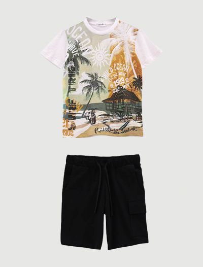 Completo maglia e pantalone corto Melby - bianco nero