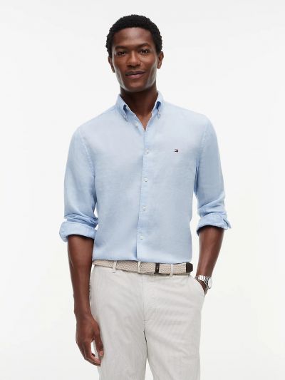 Camicia manica lunga lino Tommy Hilfiger - azzurro chiaro