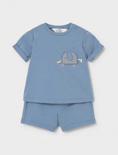 Completo maglia e pantalone corto Newborn - azzurro beige