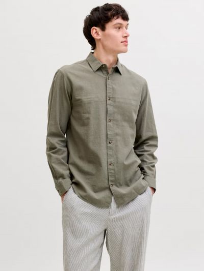 Camicia manica lunga lino Jack & Jones - dusty olive