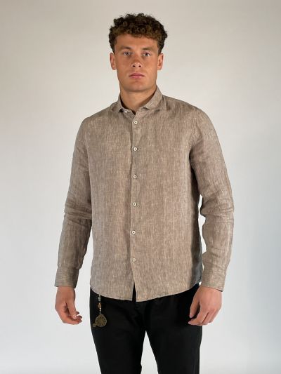Camicia manica lunga lino Seinse - fango