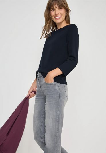 Maglia basica in cotone. scollo a bar... - blu