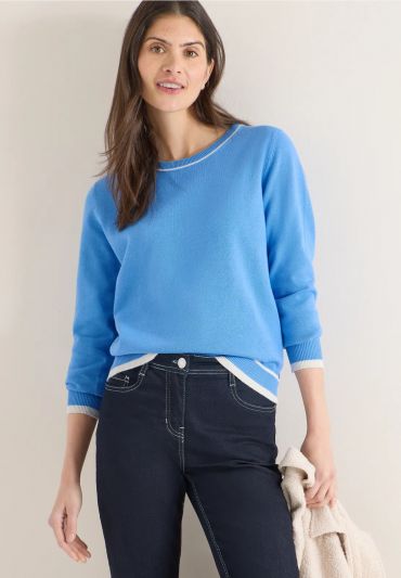 Pullover girocollo manica lunga. coll... - blu