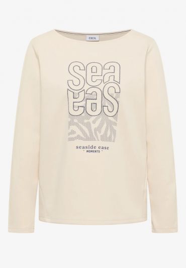 Maglia girocollo manica lunga. vestib... - beige