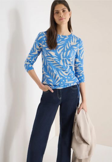 Maglia girocolllo con coulisse nel fo... - azzurro beige