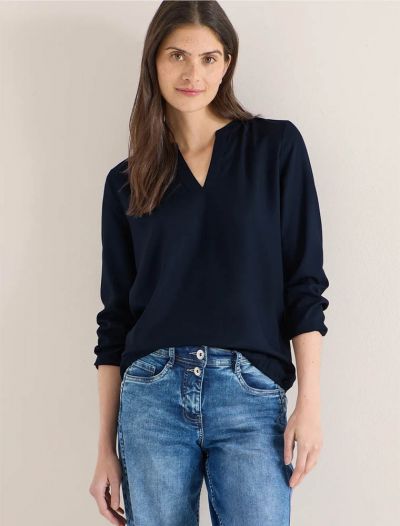 Blusa con scollo a v e maniche lunghe... - blu