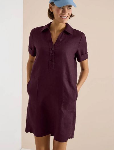 Abito camicia al ginocchio. scolo a v... - burgundy