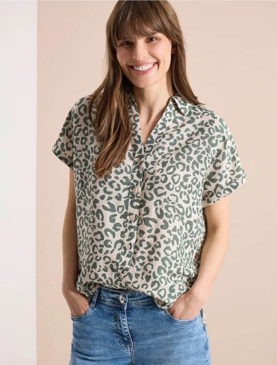 Camicetta manica corta con scollo a v... - beige