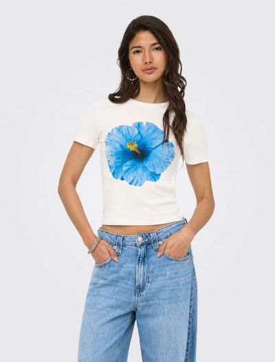 T-shirt manica corta Only - bianco azzurro
