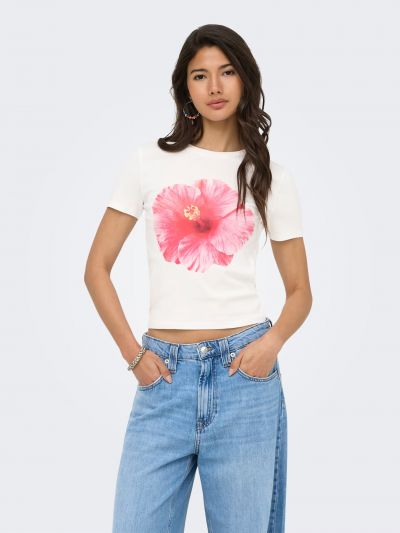 T-shirt manica corta Only - bianco rosa