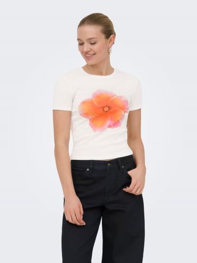 T-shirt manica corta Only - bianco arancio