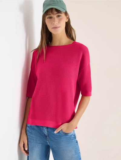 Pullover girocollo. maniche a tre qua... - fucsia