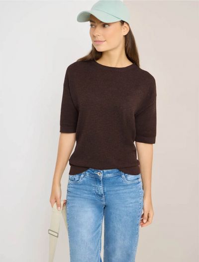 Pullover girocollo. maniche a tre qua... - marrone