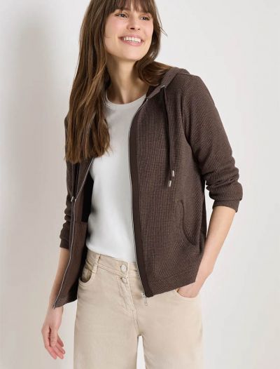 Felpa aperta con cappuccio e coulisse... - marrone