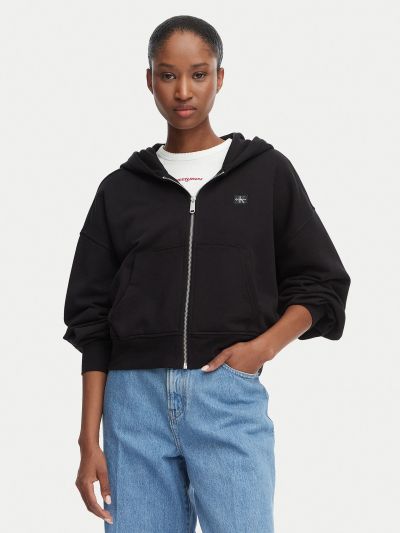 MAGLIA IN FELPA CON ZIP E CAPPUCCIO Calvin Klein - nero