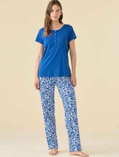 Pigiama manica corta e pantalone lungo Noidinotte - bianco blu