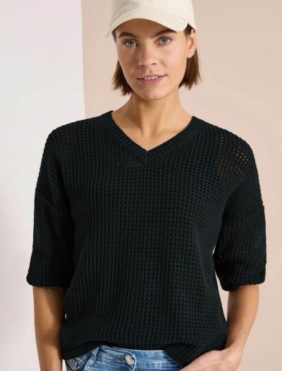 Pullover traforato con maniche a tre ... - green