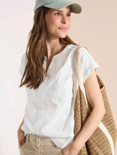 Blusa manica corta con scollo a v. te... - bianco