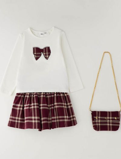 Completo maglia con gonna I Do - bianco bordeaux