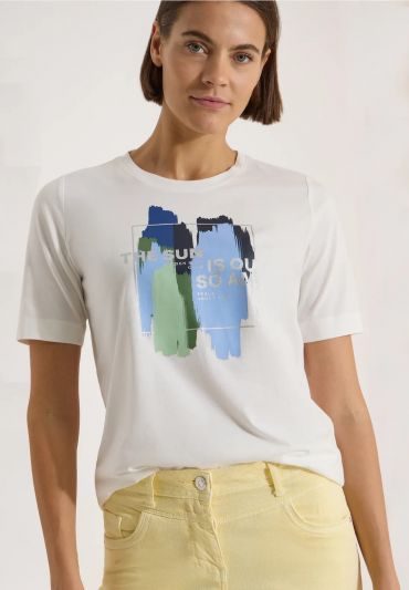 T-shirt manica corta curvy Cecil - vaniglia
