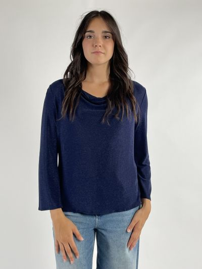 Maglia manica lunga curvy Rinascimento Curvy - blu navy
